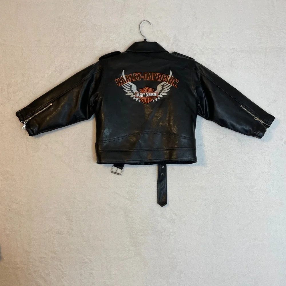 Kids Harley Davidson Faux Leather Biker Jacket Black Size 6